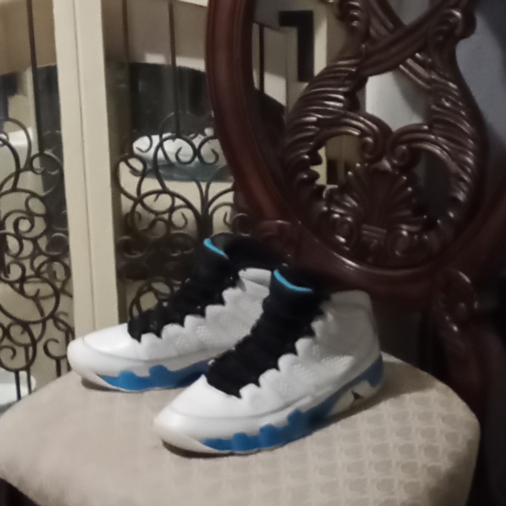 White and Blue High-Top Sneakers